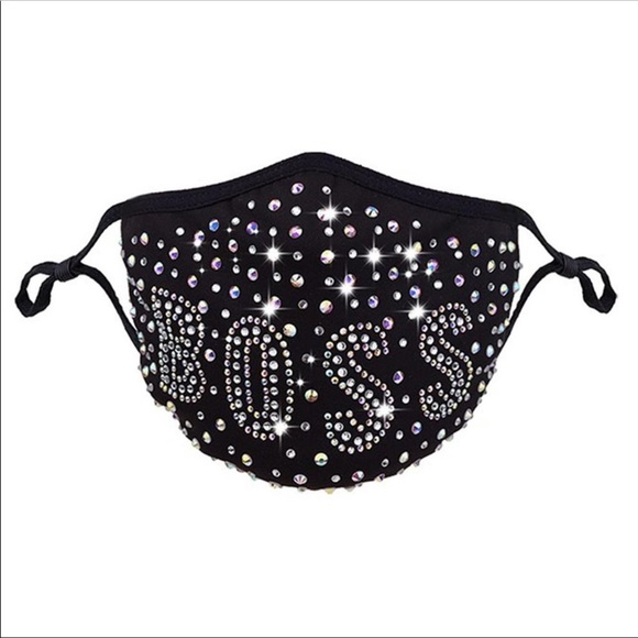 DiamondDivasDesigns Accessories - Crystal Jeweled “BOSS” Face Mask